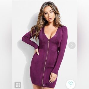 Guess Deep Purple Long Sleeve Dress
